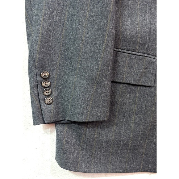 vtg USA Made 46R 40x30 Gray Tan Stipe Flannel Wool 2pc Pant Suit Pleated Cuffed - Picture 3 of 16